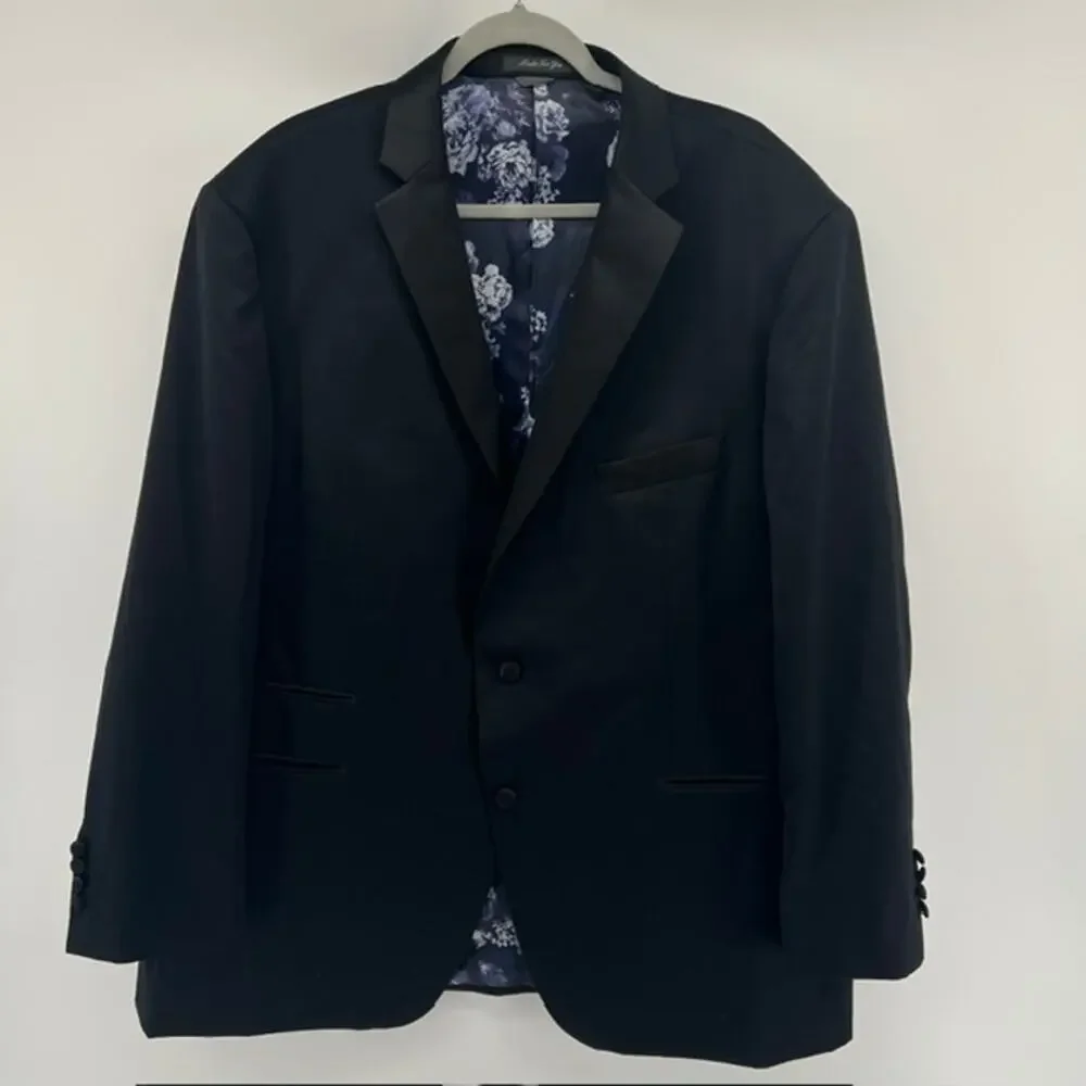 Indochino Wool Cashmere Tuxedo Suit Cumberbund Suspenders Black 50R 46x30 Formal